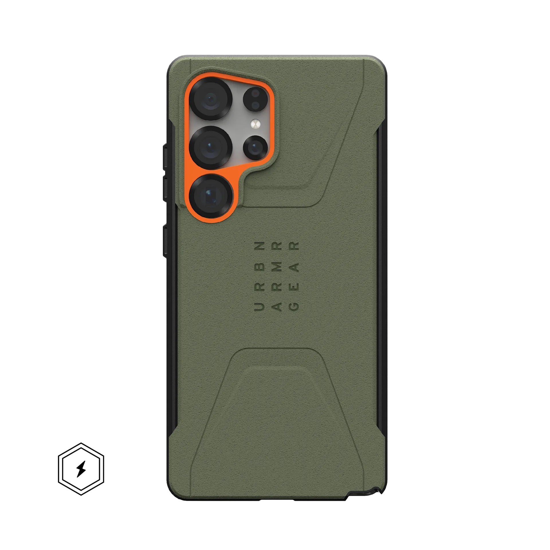 Urban Armor Gear UAG Civilian – Rückcover – für Samsung Galaxy S25 Ultra, MagSafe, Kunststoff, Olive/Orange, bis 6 m sturzsicher