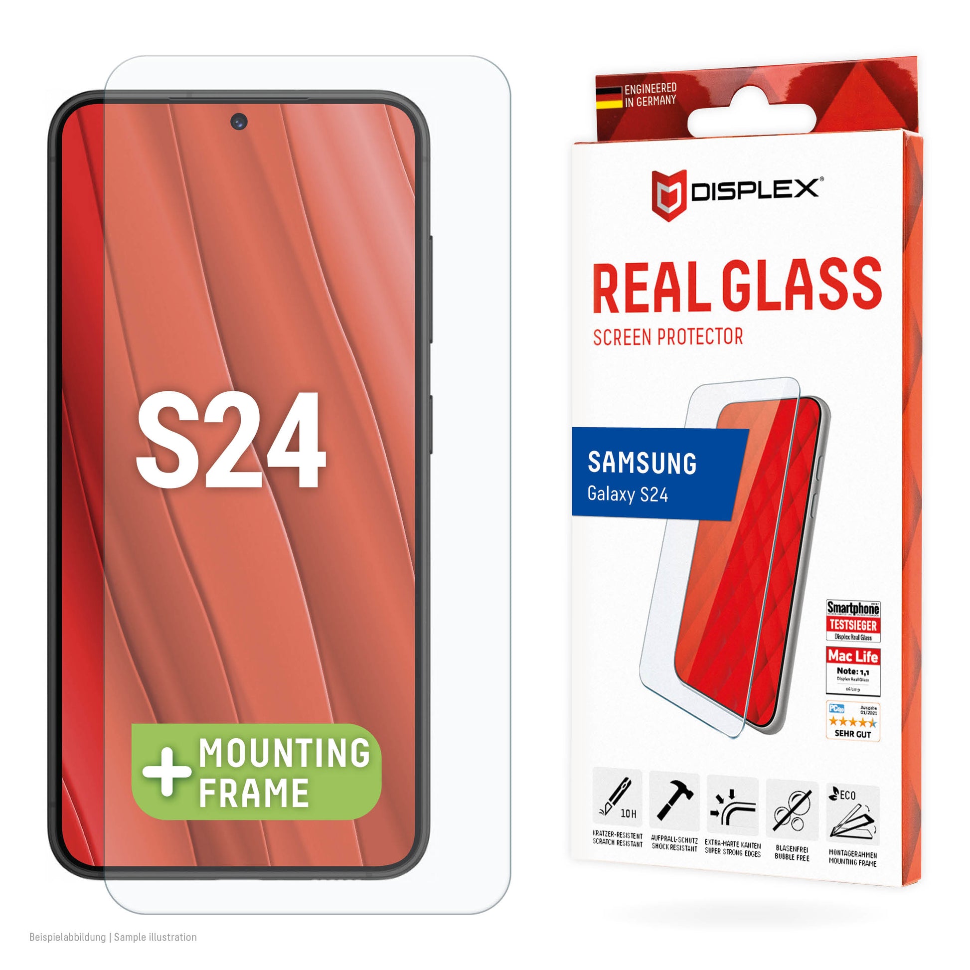 E.V.I. Displayschutz (Panzerglas), fettabweisend – für Galaxy S24 – mit Applikator