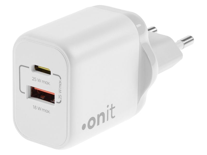 ONIT F02792 USB-Ladegerät 25 W – USB-C×1, USB-A×1 – PD 3.0, QC 3.0, PPS, GaN, EU-Stecker (Typ C)