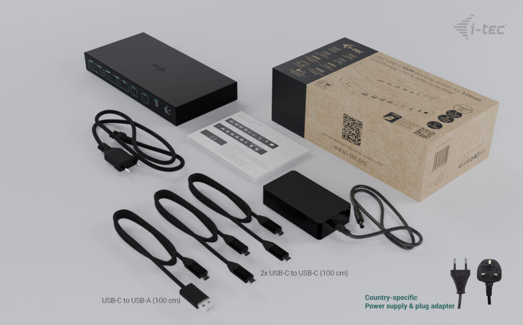 i-tec Dockingstation – USB-C, 4× HDMI, 5× USB-A, 92 W PD, GbE, 3,5 mm Audio, für Windows/Mac/ChromeOS
