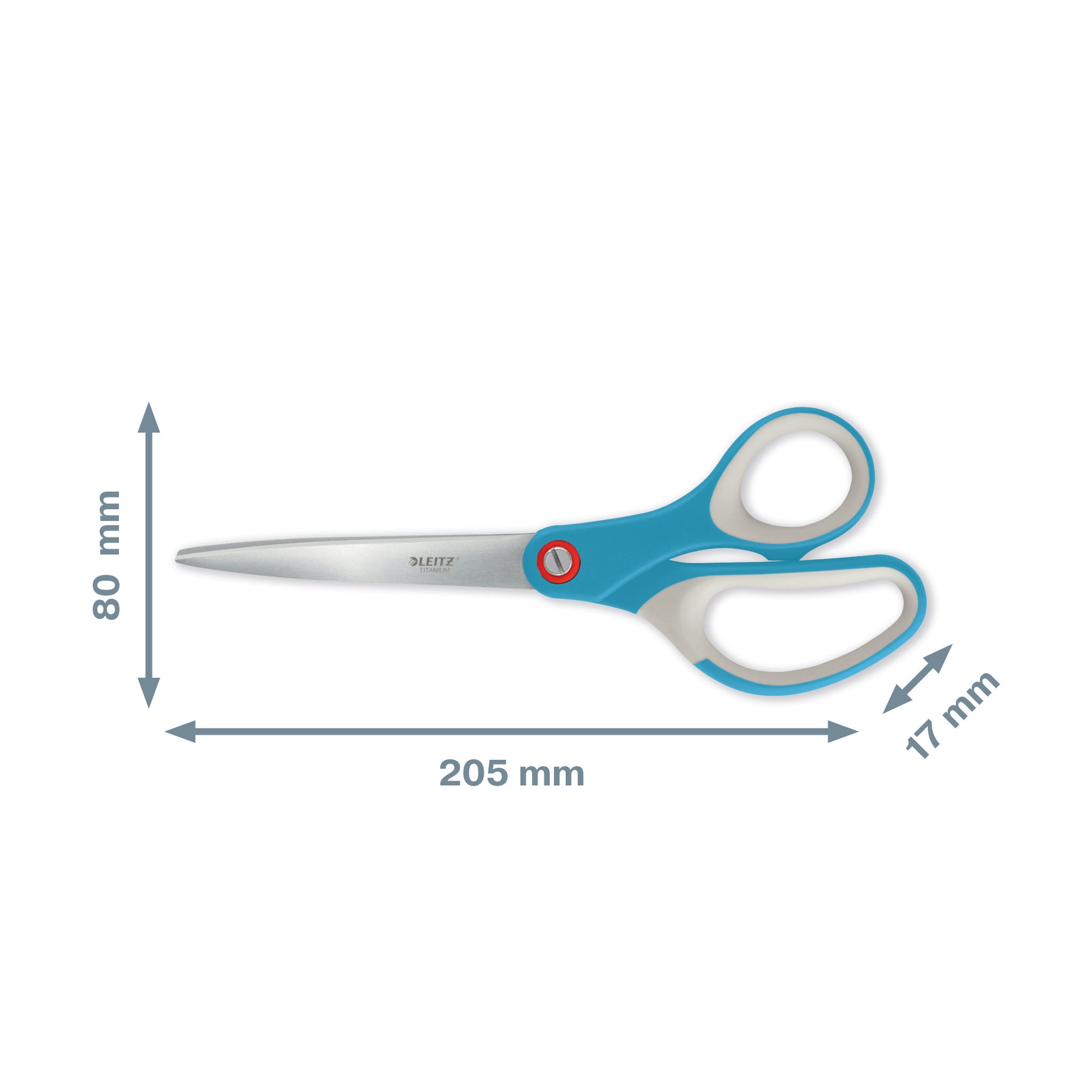 Leitz Cosy Schere 20,5 cm, spitz, für Rechts- und Linkshänder – Edelstahl, titanbeschichtet, Softgrip, blau