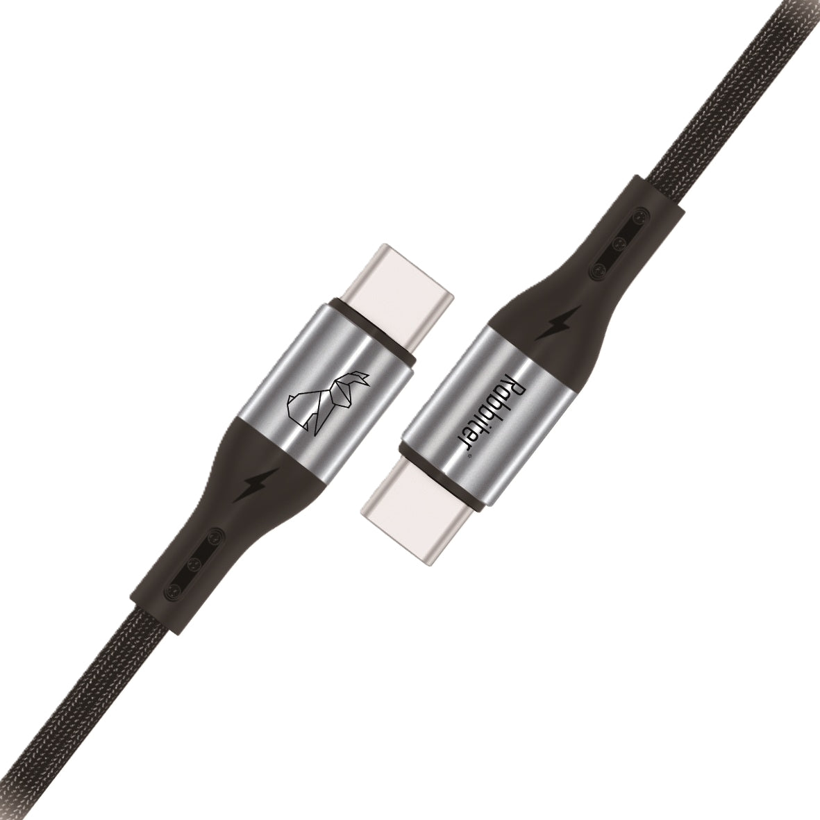 Rabbiter USB-C auf USB-C Kabel – USB 2.0 (480 Mbit/s) – 1,2 m – PD 60 W – Textilmantel – Schwarz