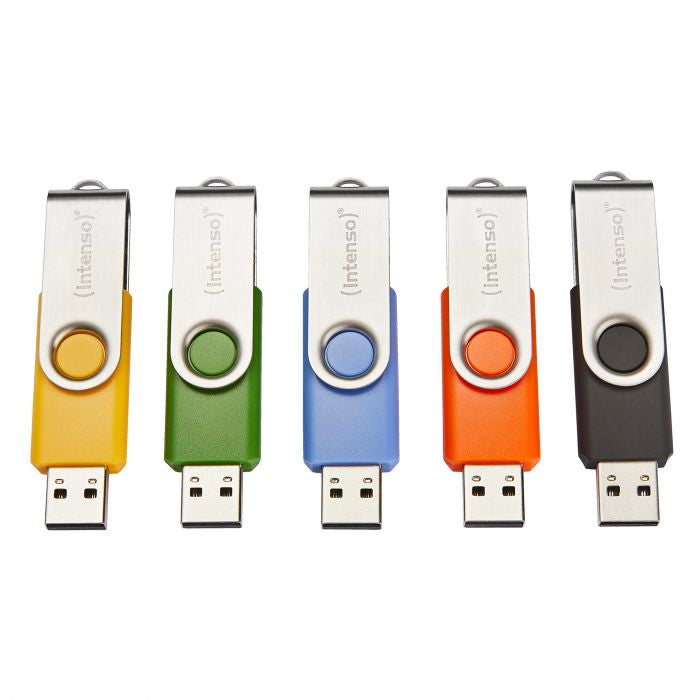 Intenso Basic Line USB-Stick 64 GB – USB-A USB 2.0, 28/6,5 MB/s, Drehring, 5er Pack