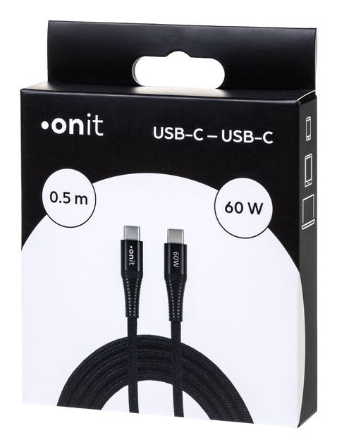 ONIT USB-C auf USB-C Kabel – USB 3.2 Gen 1 (5 Gbit/s) – 0,5 m – PD 60 W – Textilmantel – Schwarz