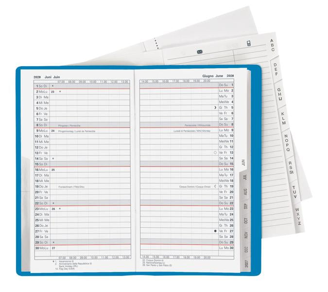 Biella Luzern Agenda – 1 Monat/2 Seiten, geheftet, 8,7 × 15,3 cm, 15 Monate Okt–Dez, 2026, blau, PEFC
