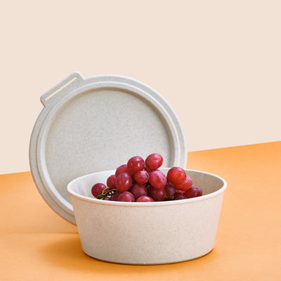Koziol Salatschüssel – 1,3 l, Kunststoff (biozirkulär), Beige, mit Deckel, spülmaschinenfest
