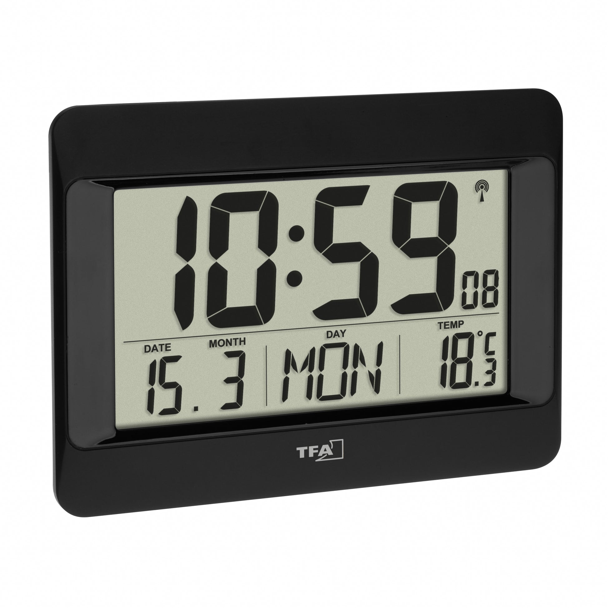 TFA-Dostmann TFA Dostmann Digitalwecker – Funk, Schlummerfunktion, Thermometer, 21,5 × 16 × 6,8 cm, Schwarz, Kunststoff