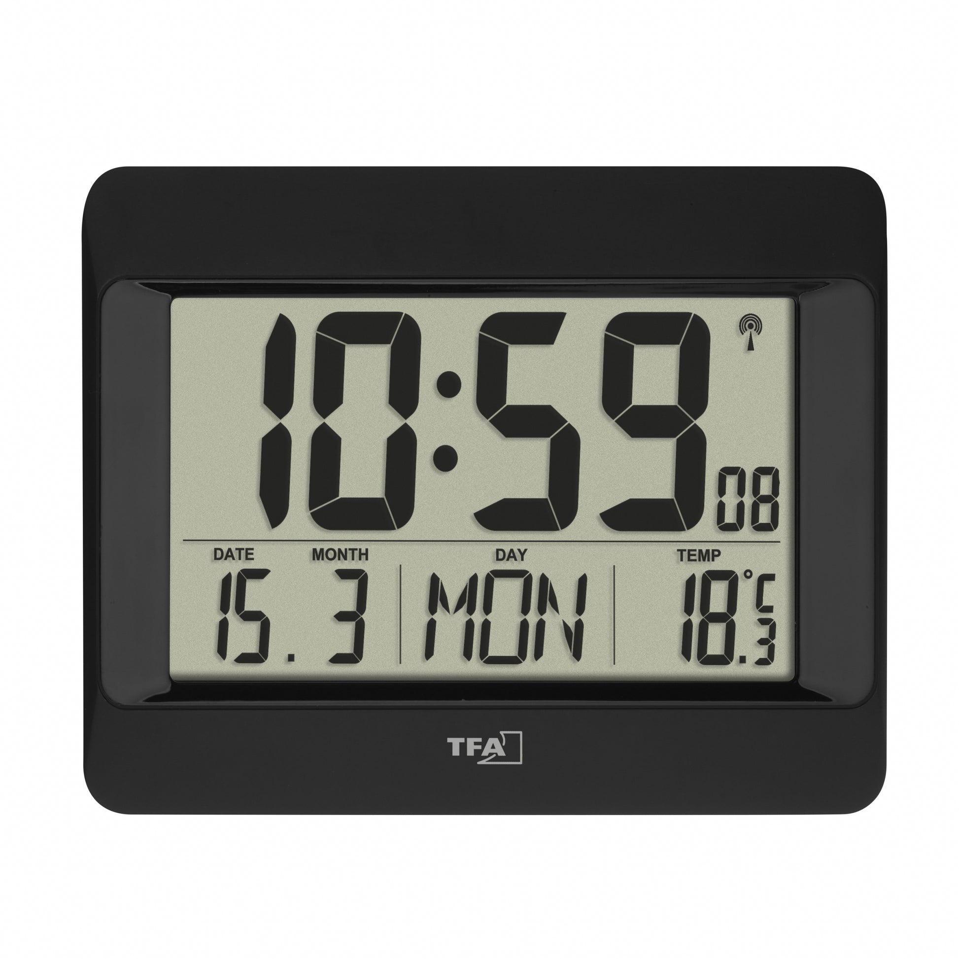 TFA-Dostmann TFA Dostmann Digitalwecker – Funk, Schlummerfunktion, Thermometer, 21,5 × 16 × 6,8 cm, Schwarz, Kunststoff