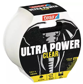 TESA Ultra Power Klebefilm klar – 48 mm × 10 m, transparent, PP, wetterfest, UV-beständig, 1 Rolle