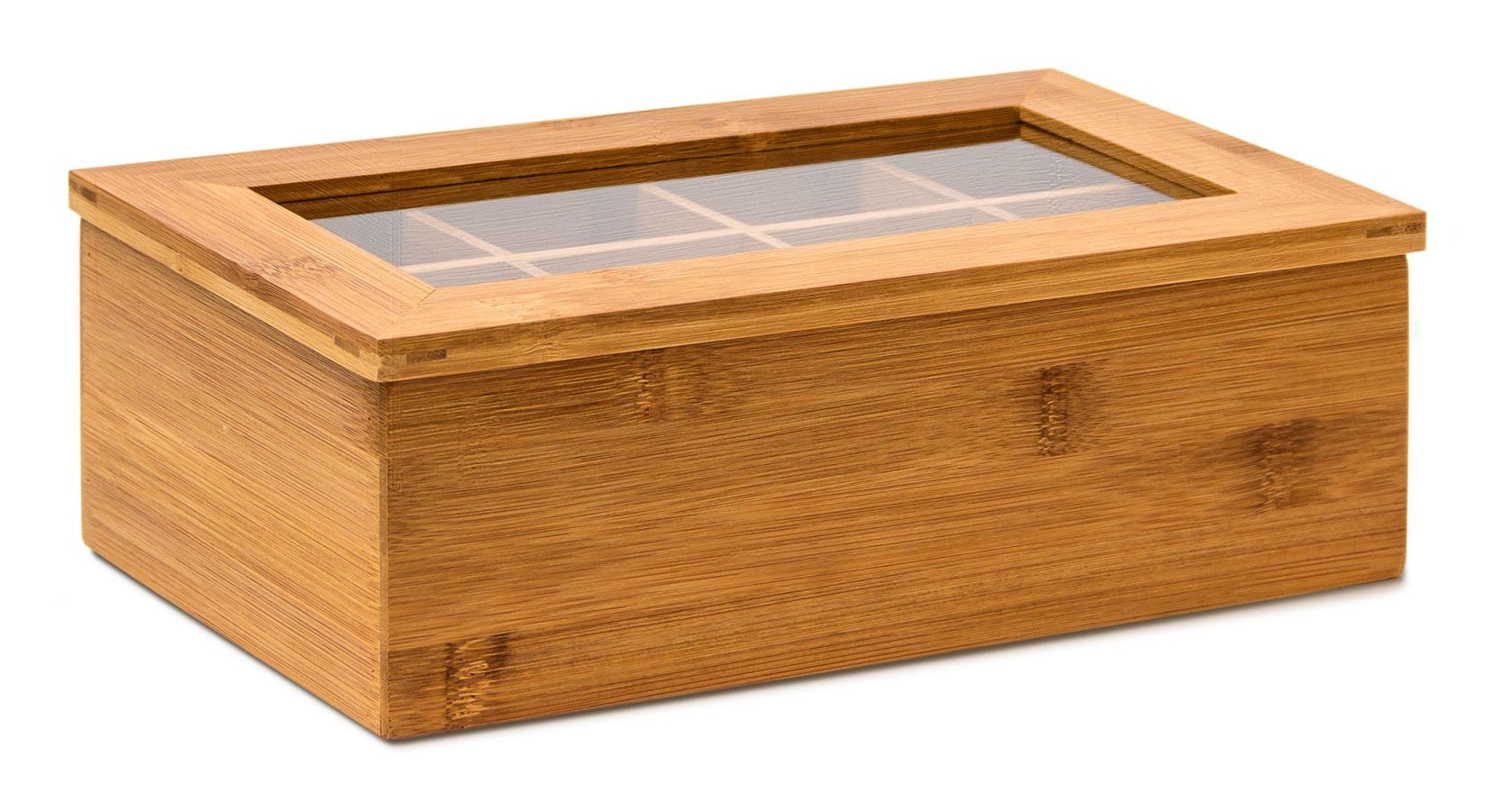 Relaxdays Teebeutelbox Bambus/Kunststoff, 8 Fächer, 28 × 16 × 9 cm