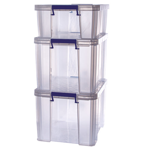 Fellowes Aufbewahrungsbox – Kunststoff, Transparent, 47,5 × 31,5 × 38 cm – 3er-Pack