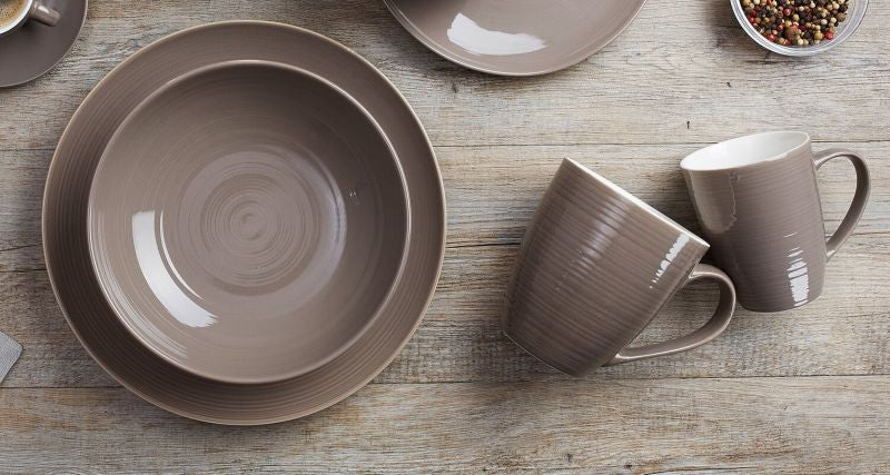 Ritzenhoff & Breker Speise-Service Suomi – 12-teiliges Set, Ø 26 cm, Porzellan, Taupe, spülmaschinenfest