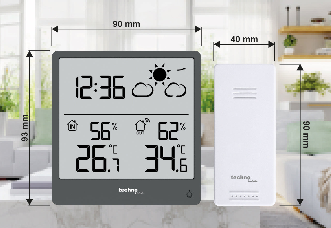 Technoline WS 9138 – Wetterstation, innen/aussen, Hygrometer & Thermometer, inkl. Aussensensor – schwarz
