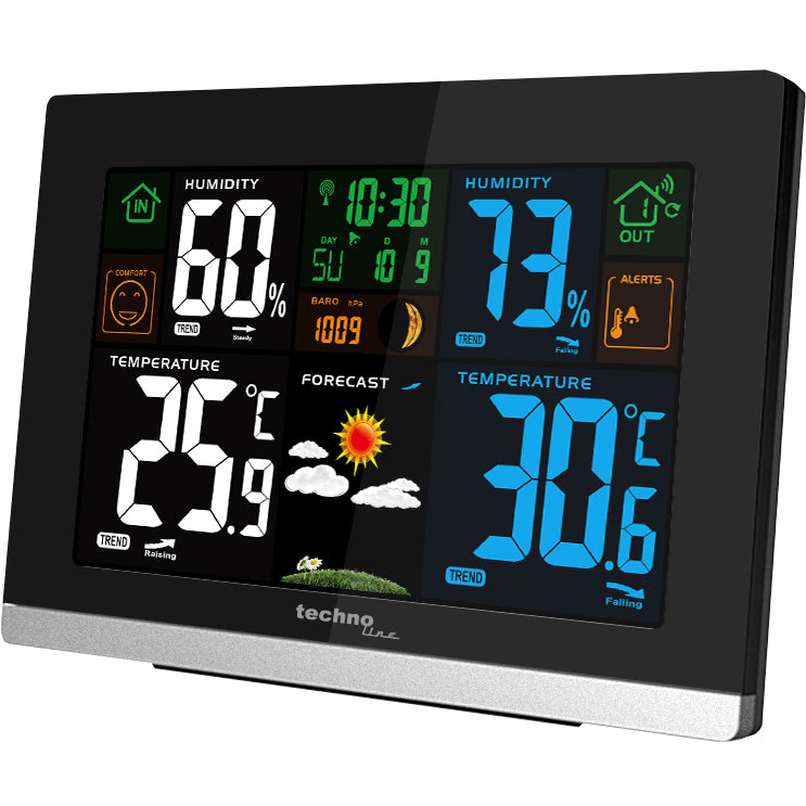 Technoline WS 6462 – Wetterstation, innen/aussen, Hygrometer & Barometer, inkl. Aussensensor – schwarz