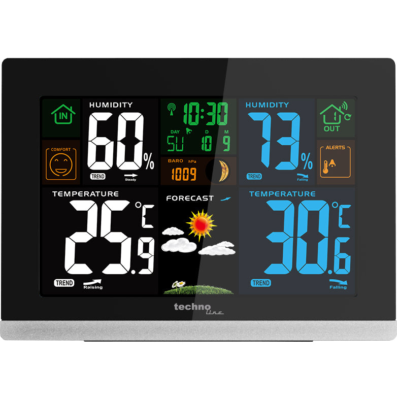 Technoline WS 6462 – Wetterstation, innen/aussen, Hygrometer & Barometer, inkl. Aussensensor – schwarz
