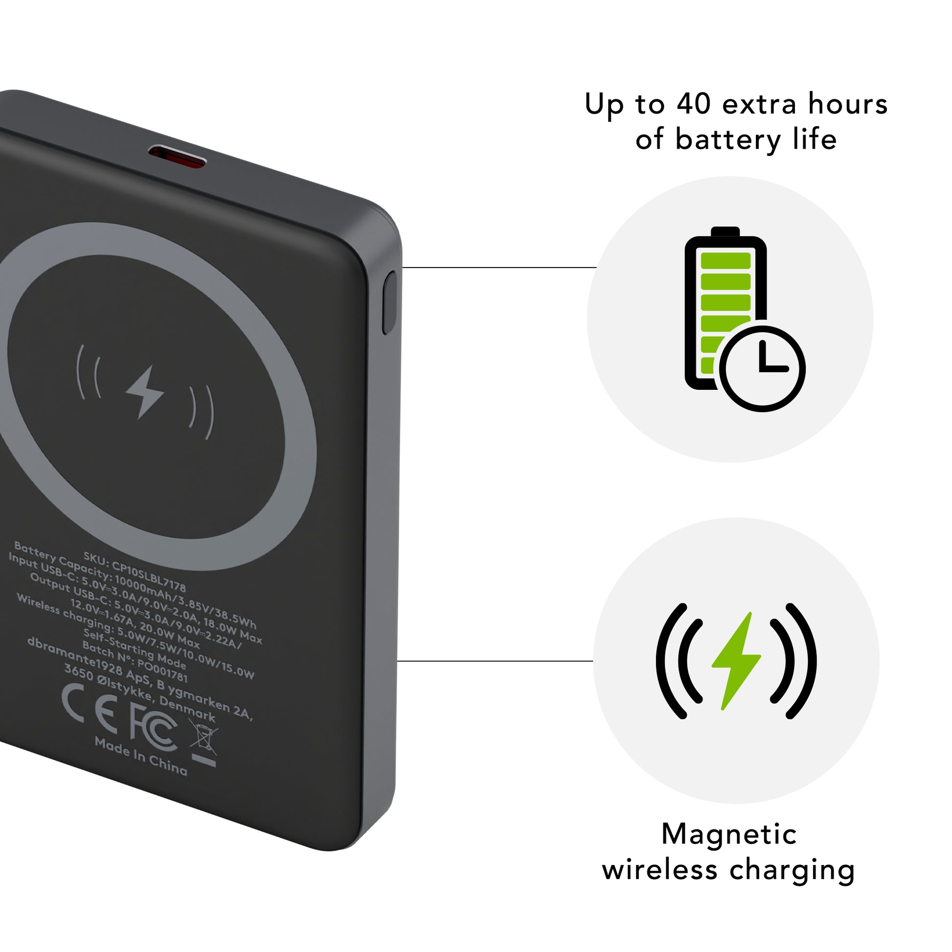 dbramante1928 Wireless Powerbank 10'000 mAh – Wireless 15 W, grau