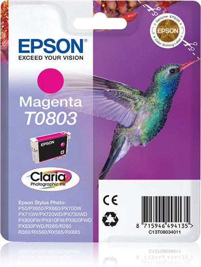 Epson T0803 Magenta Tintenpatrone (Original) – 7,4 ml – für Stylus Photo RX685/RX585/RX560 … – C13T08034021