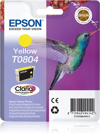 Epson T0804 Gelbe Tintenpatrone (Original) – 7,4 ml – für Epson Stylus Photo RX685/585/560, R360/285/265 …