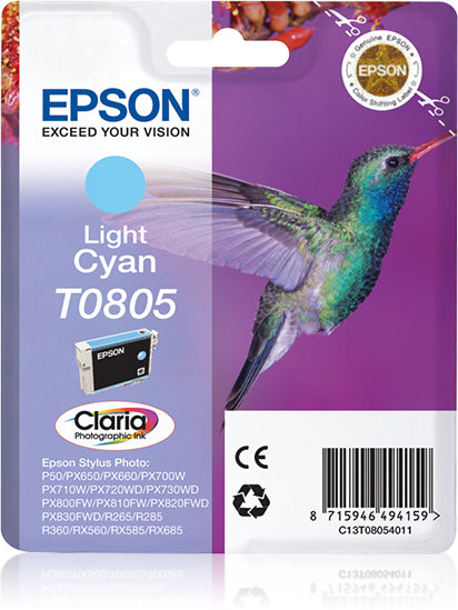 Epson T0805 Hell-Cyan Tintenpatrone (Original) – 7,4 ml – für Epson Stylus Photo RX685/585/560 …