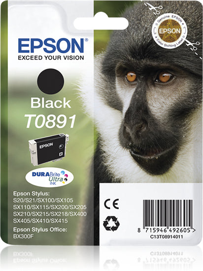 Epson T0891 Schwarz Tintenpatrone (Original) – für Epson Stylus SX415/SX410/SX405 … – C13T08914021