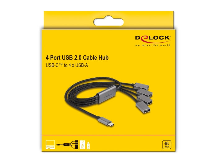 DeLOCK USB-Hub – USB-C, 4× USB-A, für Windows/Mac/ChromeOS
