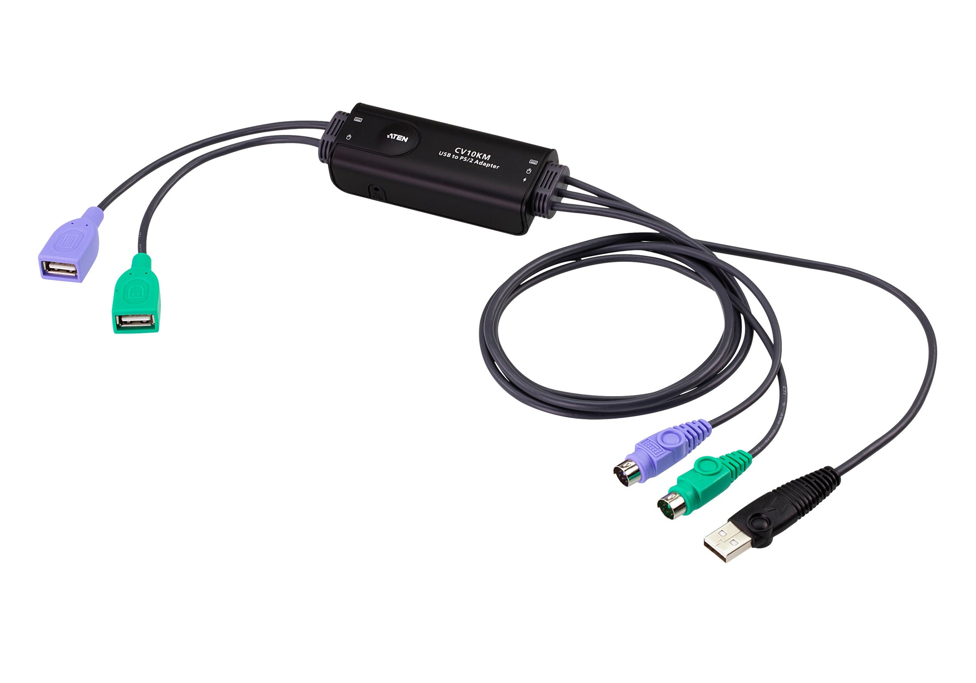 ATEN CV10KM Adapter USB zu PS/2 – USB 2.0 (480 Mbit/s), 0,8 m, für Windows/Linux – Schwarz