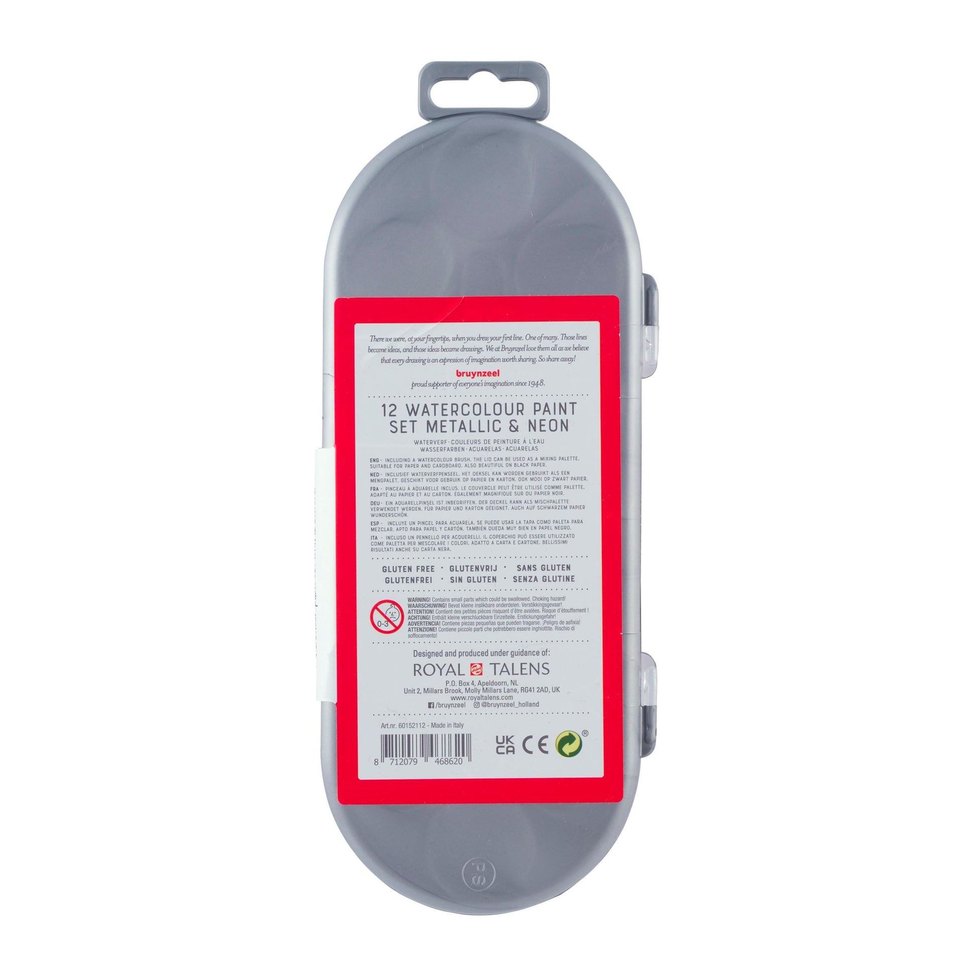 Bruynzeel Aquarellfarben – Mehrfarbig, Metallic/Neon – 12 Farben, inklusive Pinsel