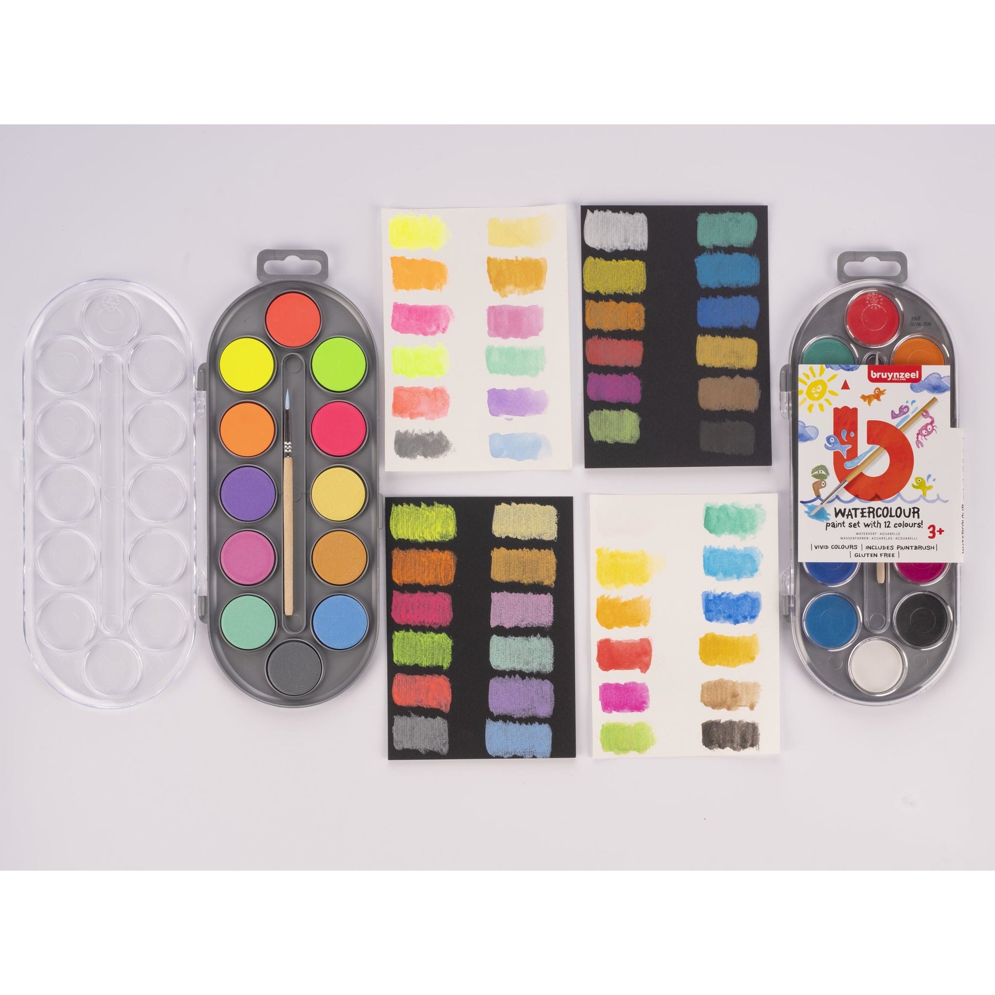 Bruynzeel Aquarellfarben – Mehrfarbig, Metallic/Neon – 12 Farben, inklusive Pinsel