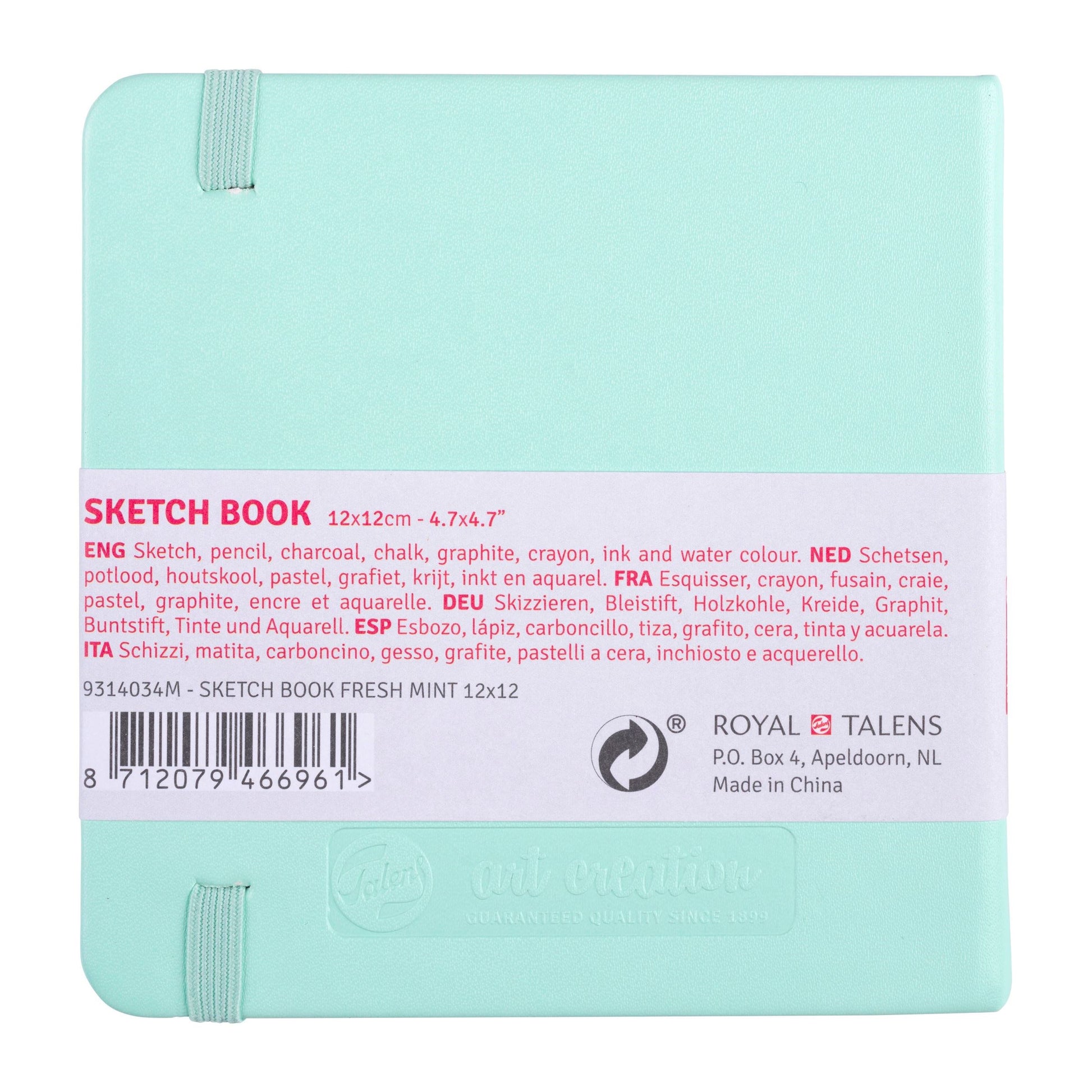 Talens Skizzenbuch, 12 × 12 cm, 140 g/m², 160 Seiten, mint, mit Gummiband, Hardcover, säurefrei