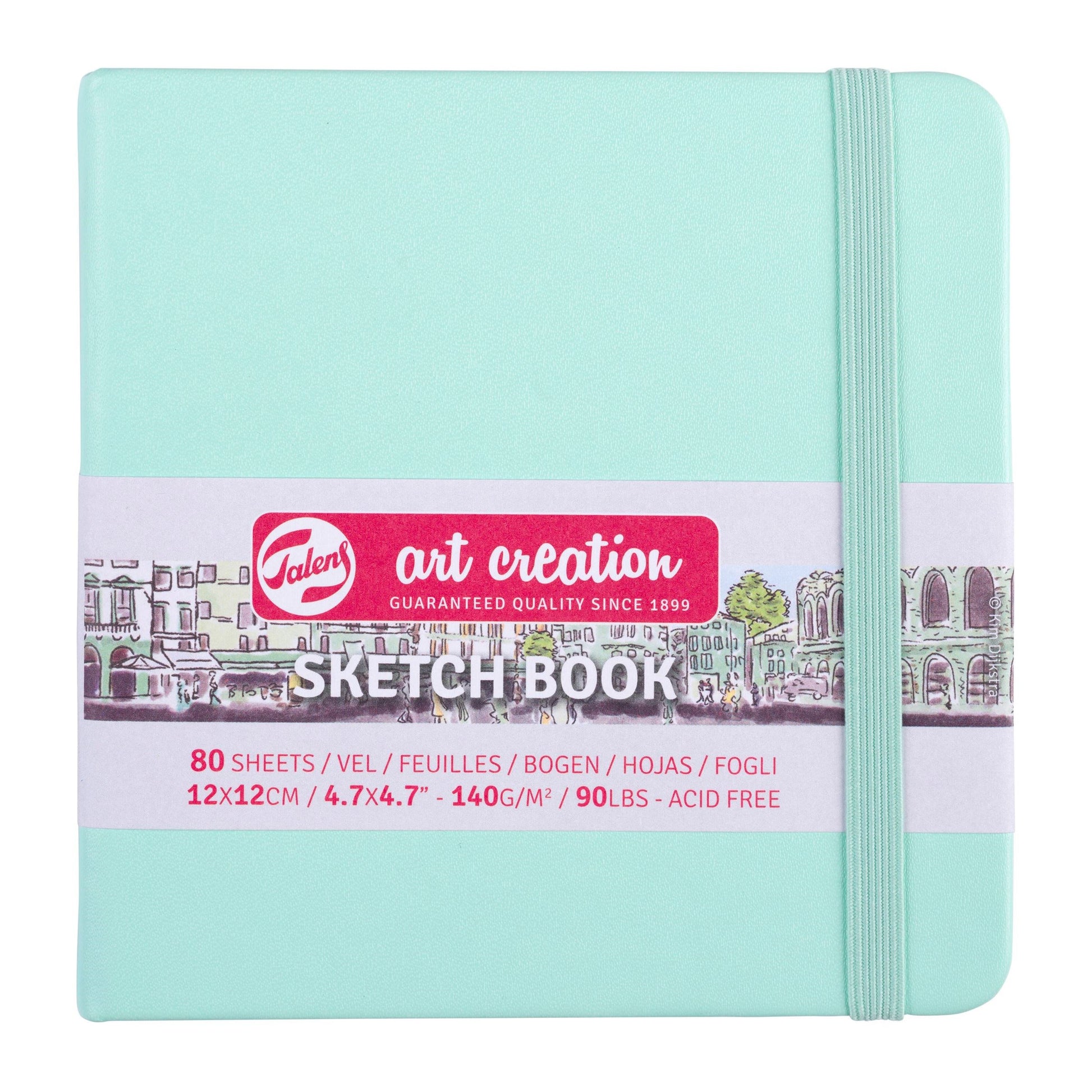 Talens Skizzenbuch, 12 × 12 cm, 140 g/m², 160 Seiten, mint, mit Gummiband, Hardcover, säurefrei