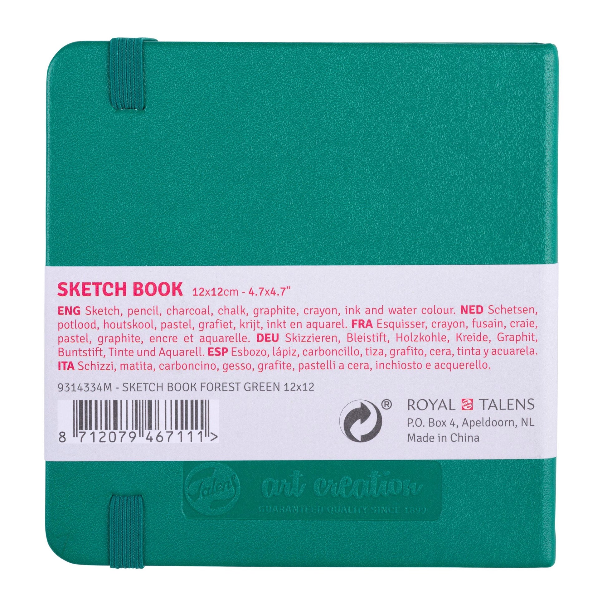 Talens Skizzenbuch, 12 × 12 cm, 140 g/m², 160 Seiten, waldgrün, mit Gummiband, säurefrei