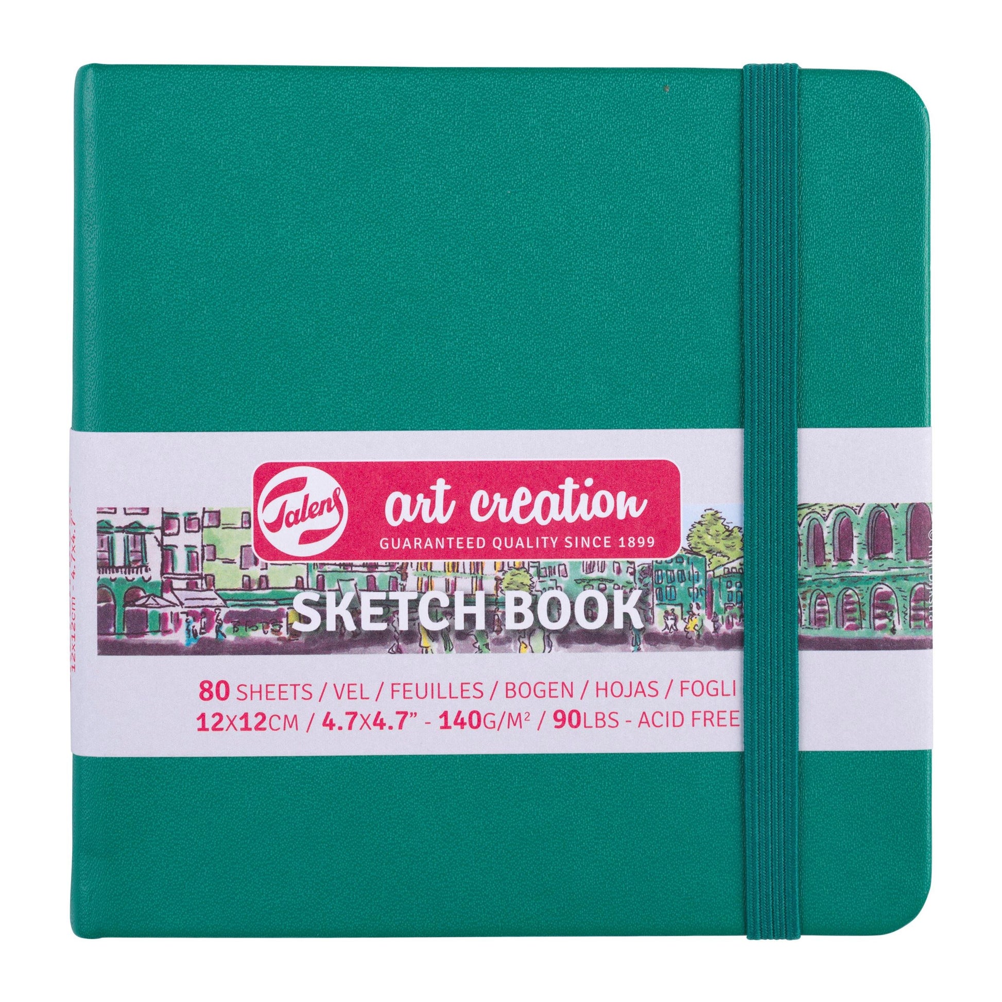 Talens Skizzenbuch, 12 × 12 cm, 140 g/m², 160 Seiten, waldgrün, mit Gummiband, säurefrei