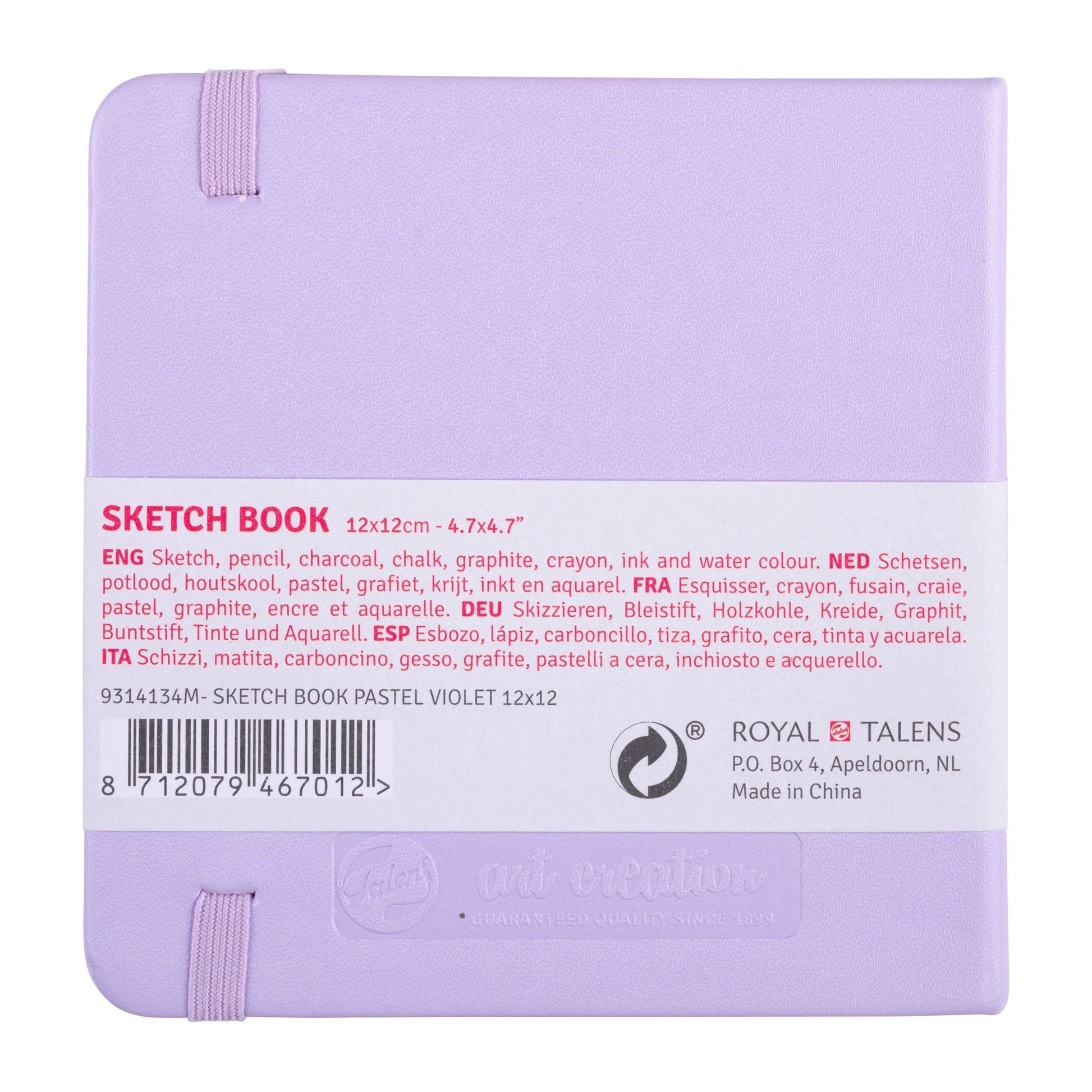 Talens Skizzenbuch, 12 × 12 cm, 140 g/m², 160 Seiten, violett, mit Gummiband, säurefrei