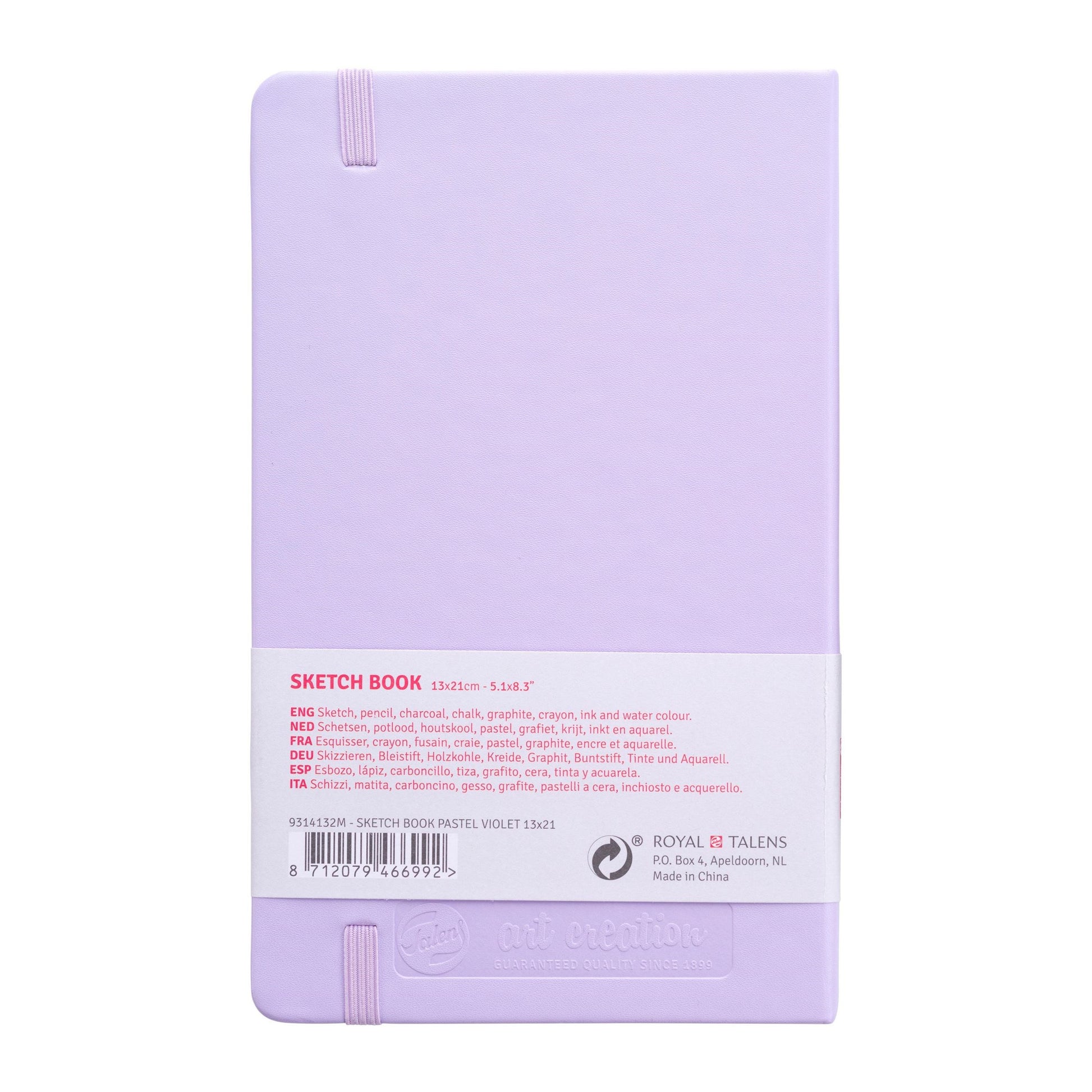 Talens Skizzenbuch – Hardcover – 80 Blätter – cremefarbenes Papier – Violett – für Mixed Media – mit Gummiband