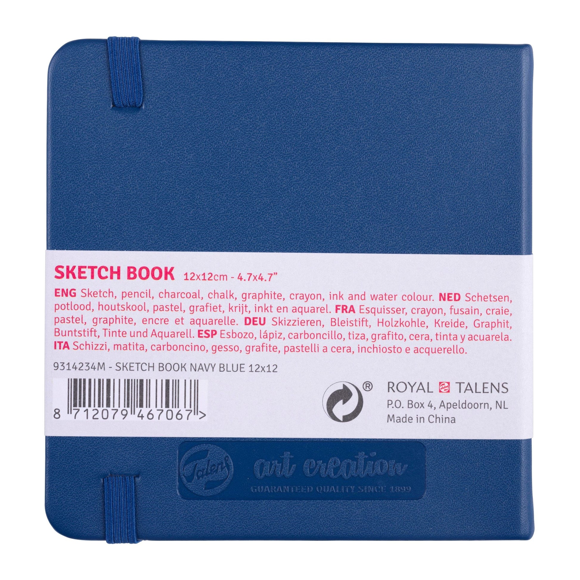 Talens Skizzenbuch, 12 × 12 cm, 140 g/m², 160 Seiten, marineblau, mit Gummiband, säurefrei