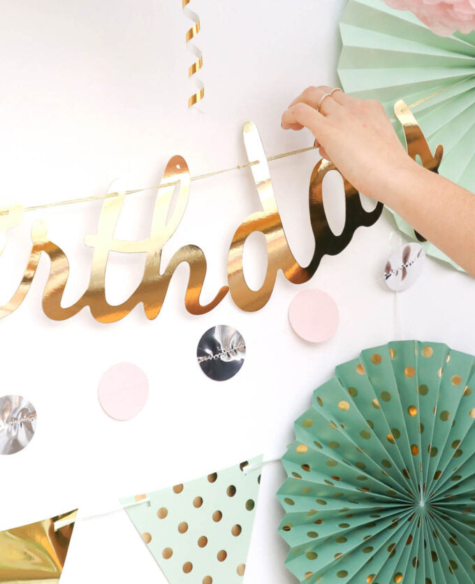 I am Creative Party-Set Happy Birthday – Gold, Mint – 22 × 4 × 43 cm – Papier/Kunststoff – 8 Stk