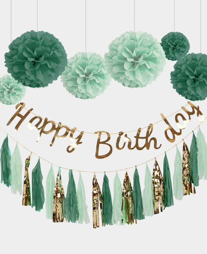 I am Creative Party-Set Happy Birthday – Gold, Mint – 22 × 4 × 43 cm – Papier/Kunststoff – 8 Stk