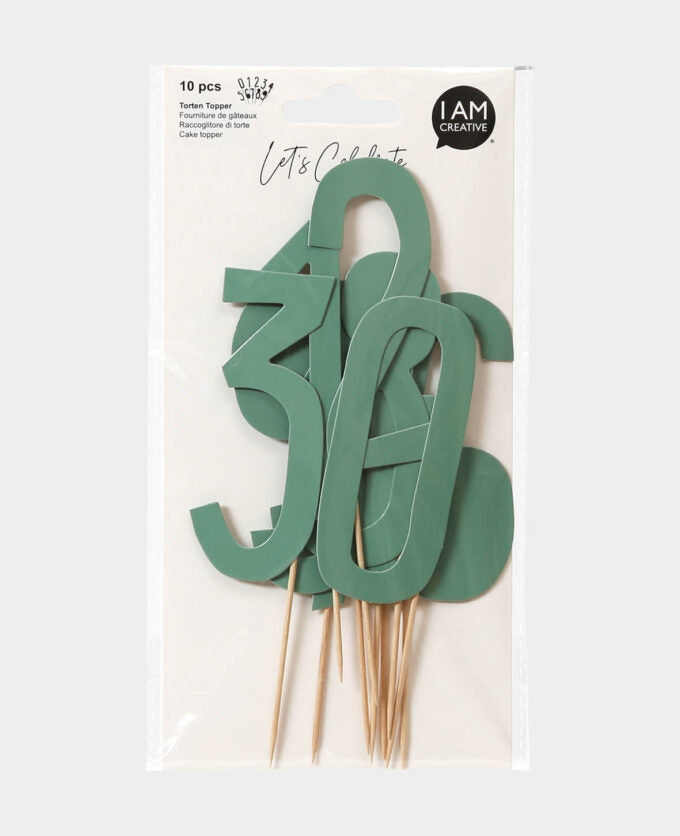 I am Creative Deko-Zahl – grün – 13 cm – Karton/Holz – 10 Stk