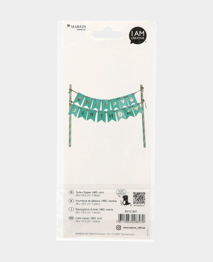 I am Creative Torten-Topper Birthday – Gold, Mint – 28 × 19,5 cm – 1 Stk