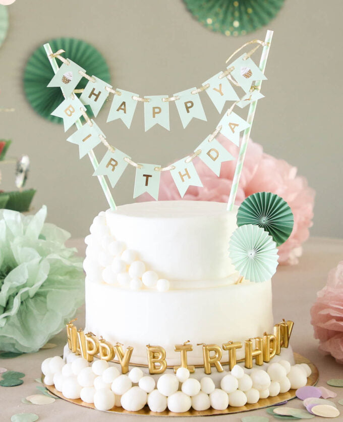 I am Creative Torten-Topper Birthday – Gold, Mint – 28 × 19,5 cm – 1 Stk