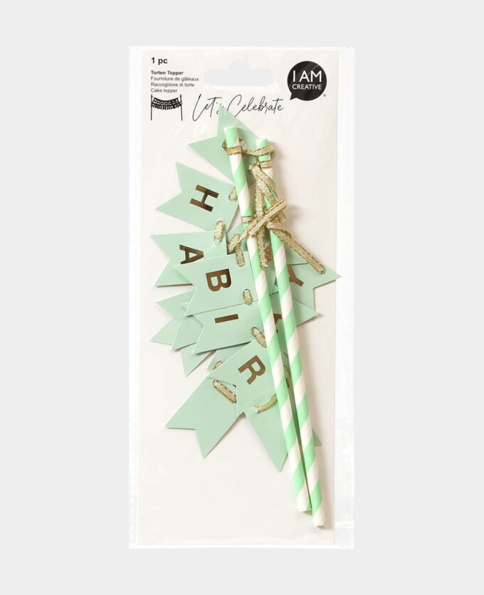 I am Creative Torten-Topper Birthday – Gold, Mint – 28 × 19,5 cm – 1 Stk