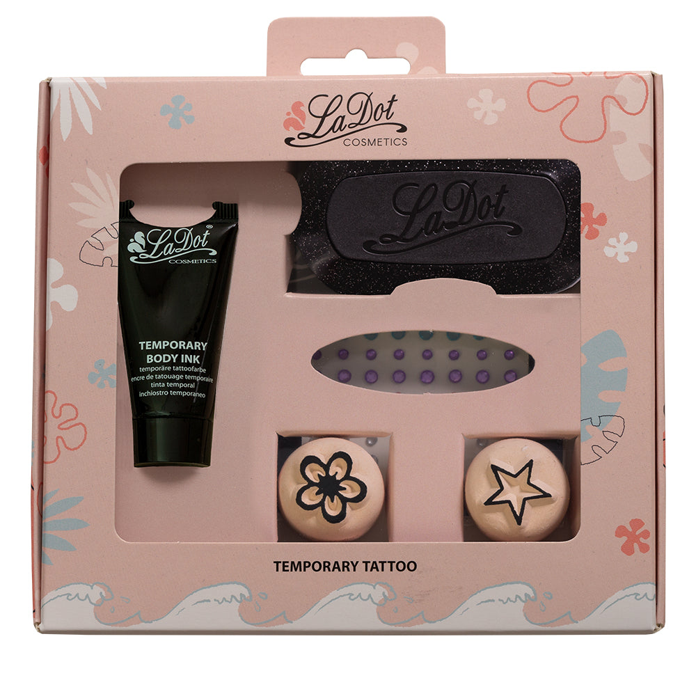 LaDot Schminkset – Tattoostempel – 15 ml – inkl. 2 Stempel, Schablonen und Strasssteine