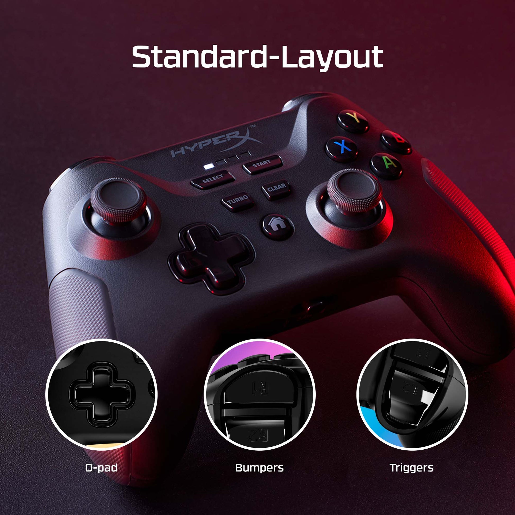 HyperX Clutch Wireless – Gamepad – Kabellos, USB (USB Typ-A/USB Typ-C), für Android & PC, Schwarz