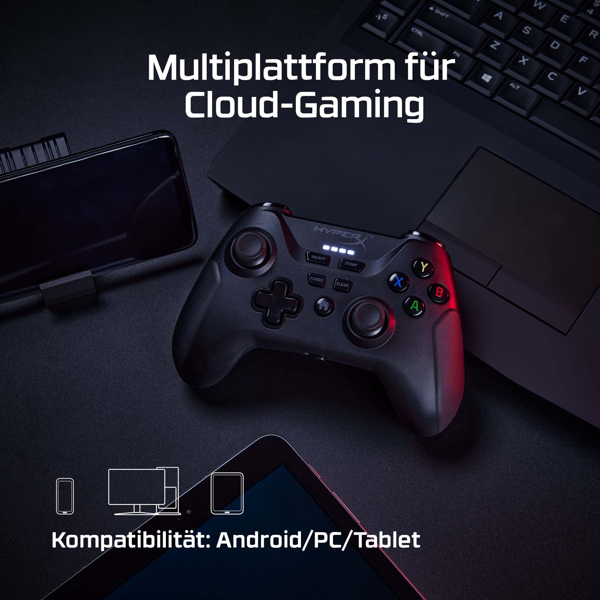 HyperX Clutch Wireless – Gamepad – Kabellos, USB (USB Typ-A/USB Typ-C), für Android & PC, Schwarz