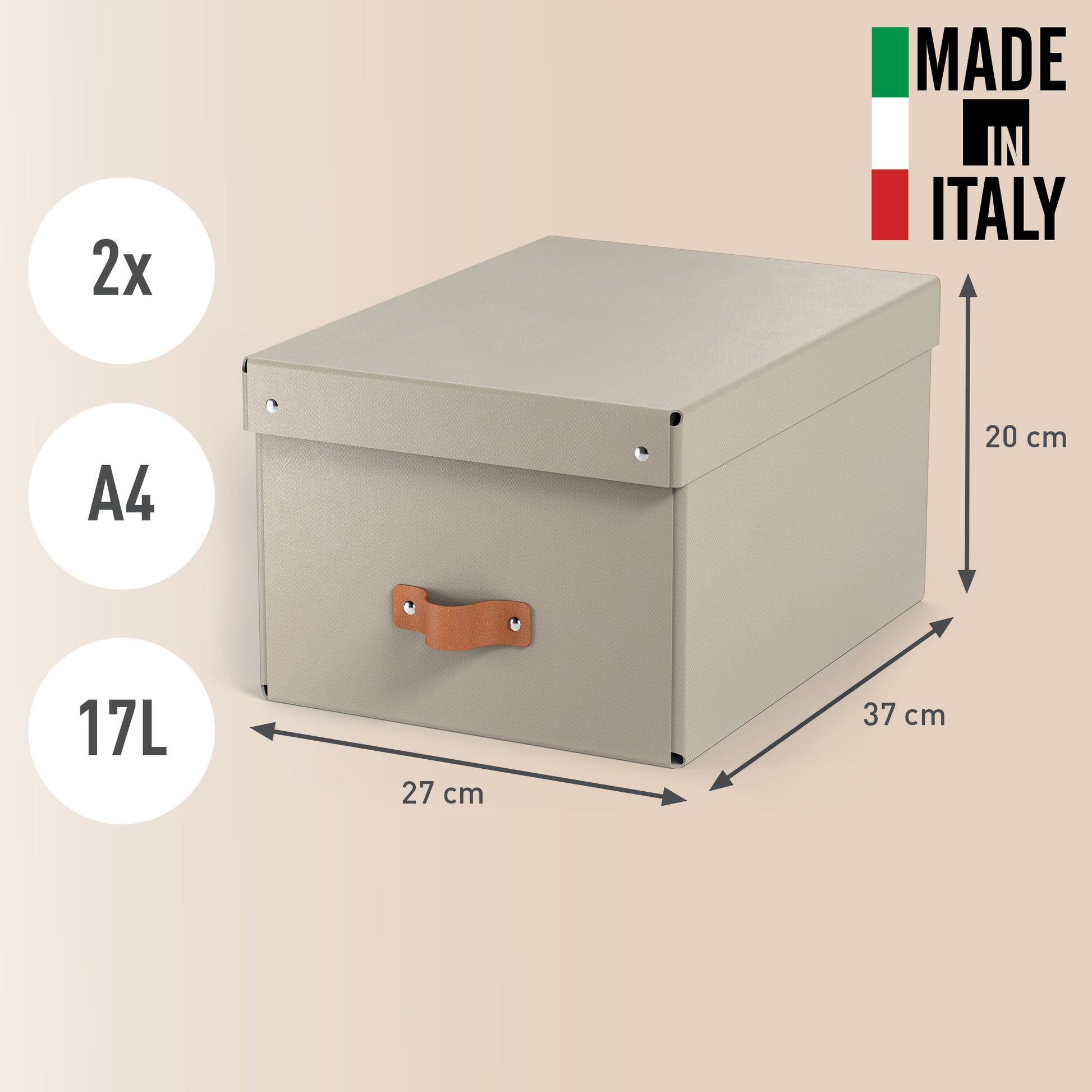 Leitz Aufbewahrungsbox 17 l – mit Klappdeckel, mit Tragegriff, 265 × 200 × 355 mm, Sand, Karton, 2er Pack