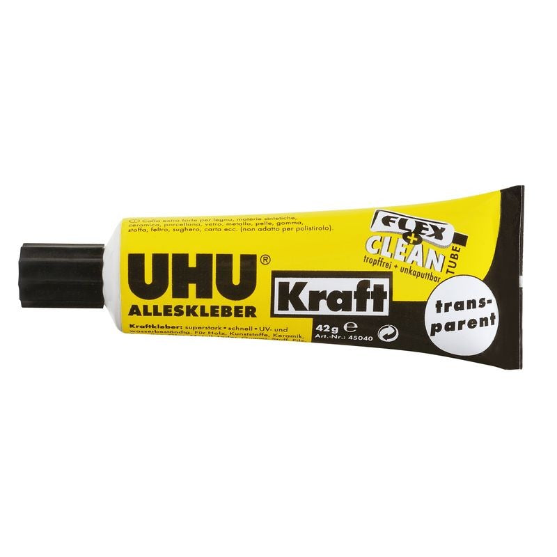 UHU Alleskleber Kraft FlexTube – Tube, extra stark, transparent, 42 g, für Metall, Keramik, Porzellan und mehr