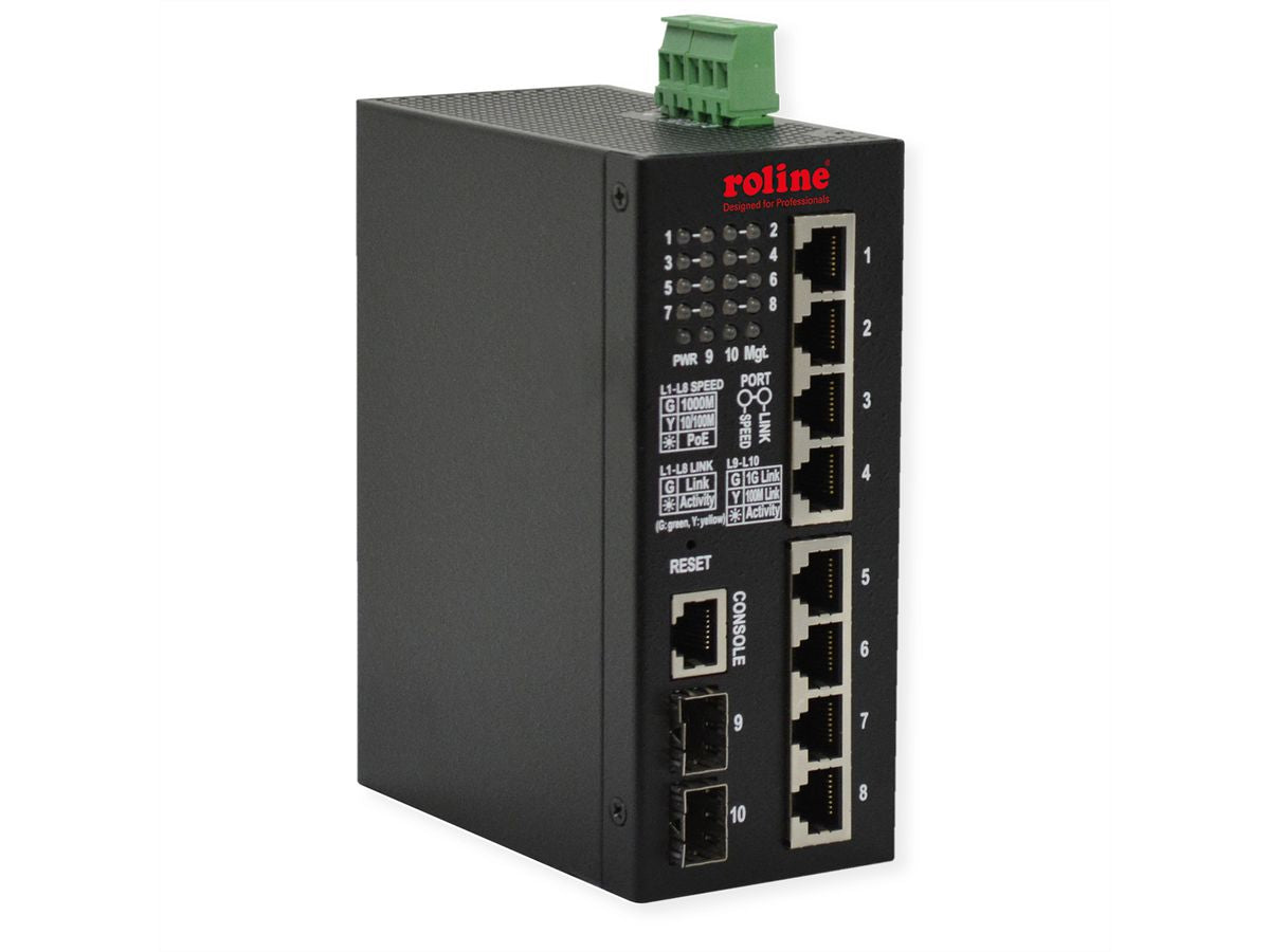 ROLINE Managed Switch – 8×GbE, 2×SFP, L2, PoE+ 240 W