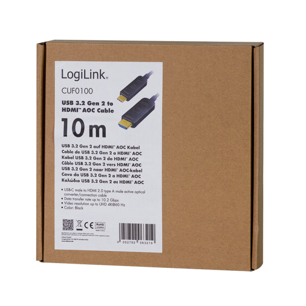 LogiLink USB-C auf HDMI Kabel HDMI 2.0 4K 60 Hz – 10 m – AOC, ARC