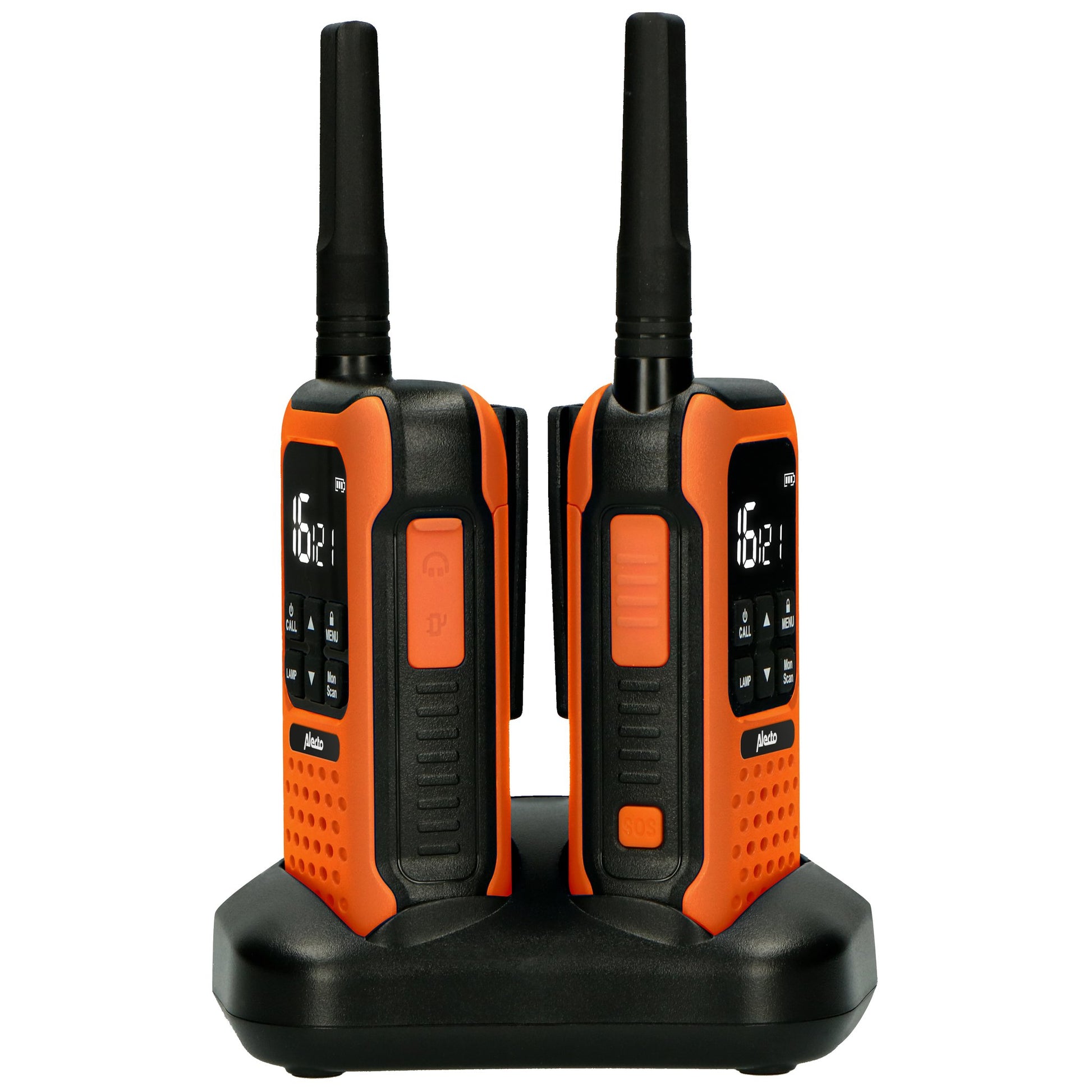 Alecto FR-300OE – Funkgerät (2er-Set), PMR 446 MHz, 16 Kanäle, Reichweite bis 10 km, IPX7, Orange