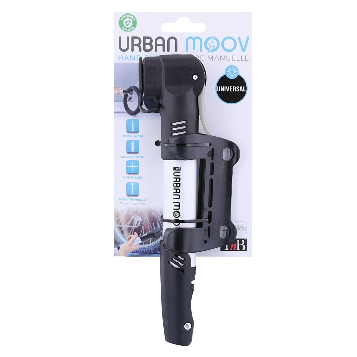 T'nB Handpumpe – Höhe 420 mm, Durchmesser 30 mm – für Fahrrad, Schrader/Presta-Ventile